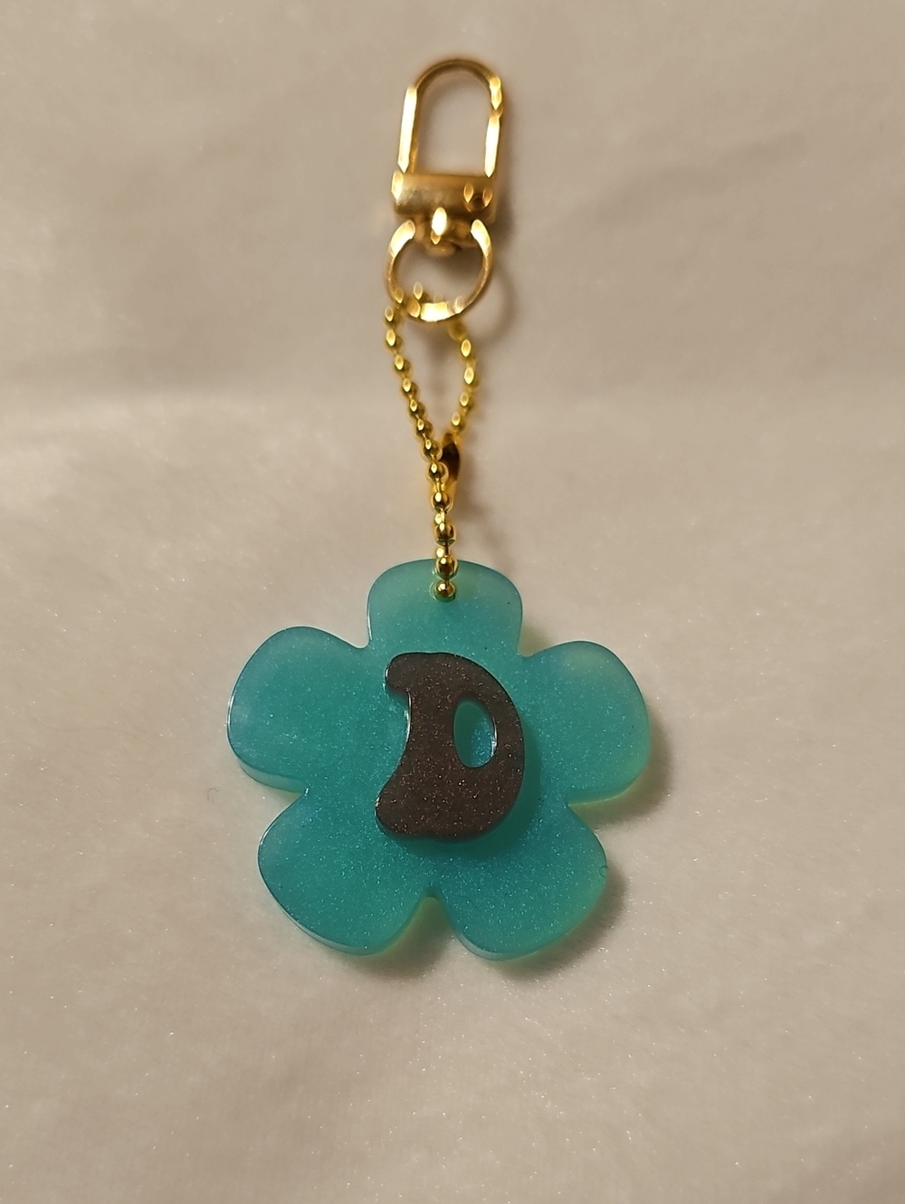 Turquoise and Purple Flower Keychain with Letter D